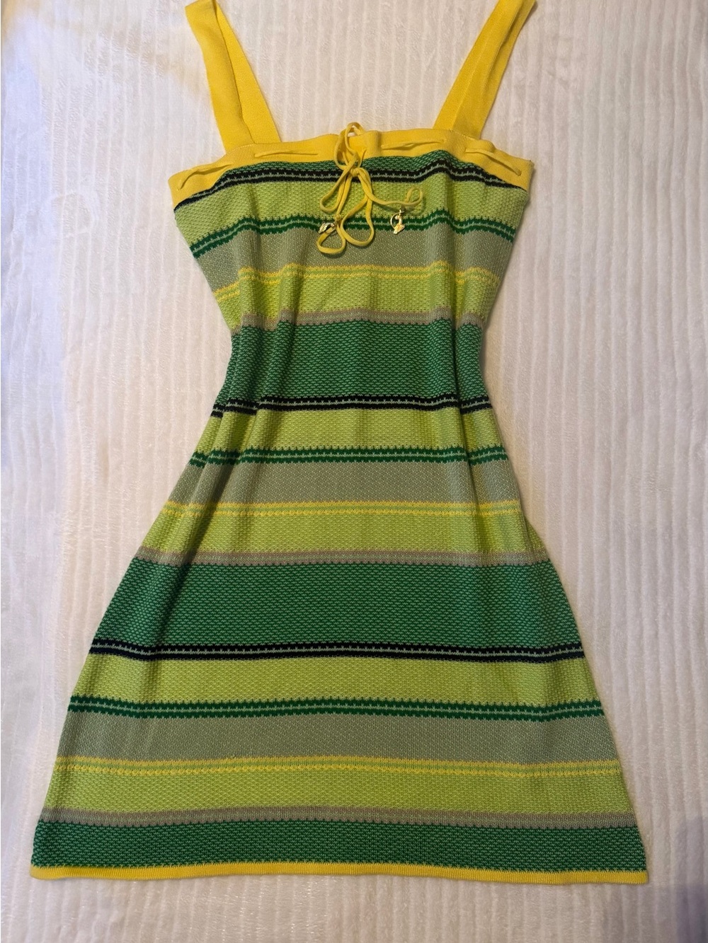 VTG Y2K Baby Phat Striped Knit Mini Dress Green Yellow Cat Charm XL